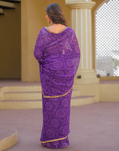Purple Georgette Printed Bandhani Saree