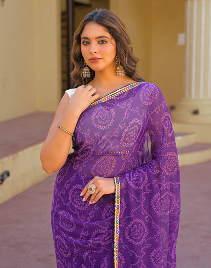 Purple Georgette Printed Bandhani Saree