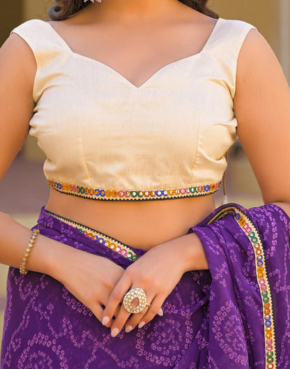 Purple Georgette Printed Bandhani Saree