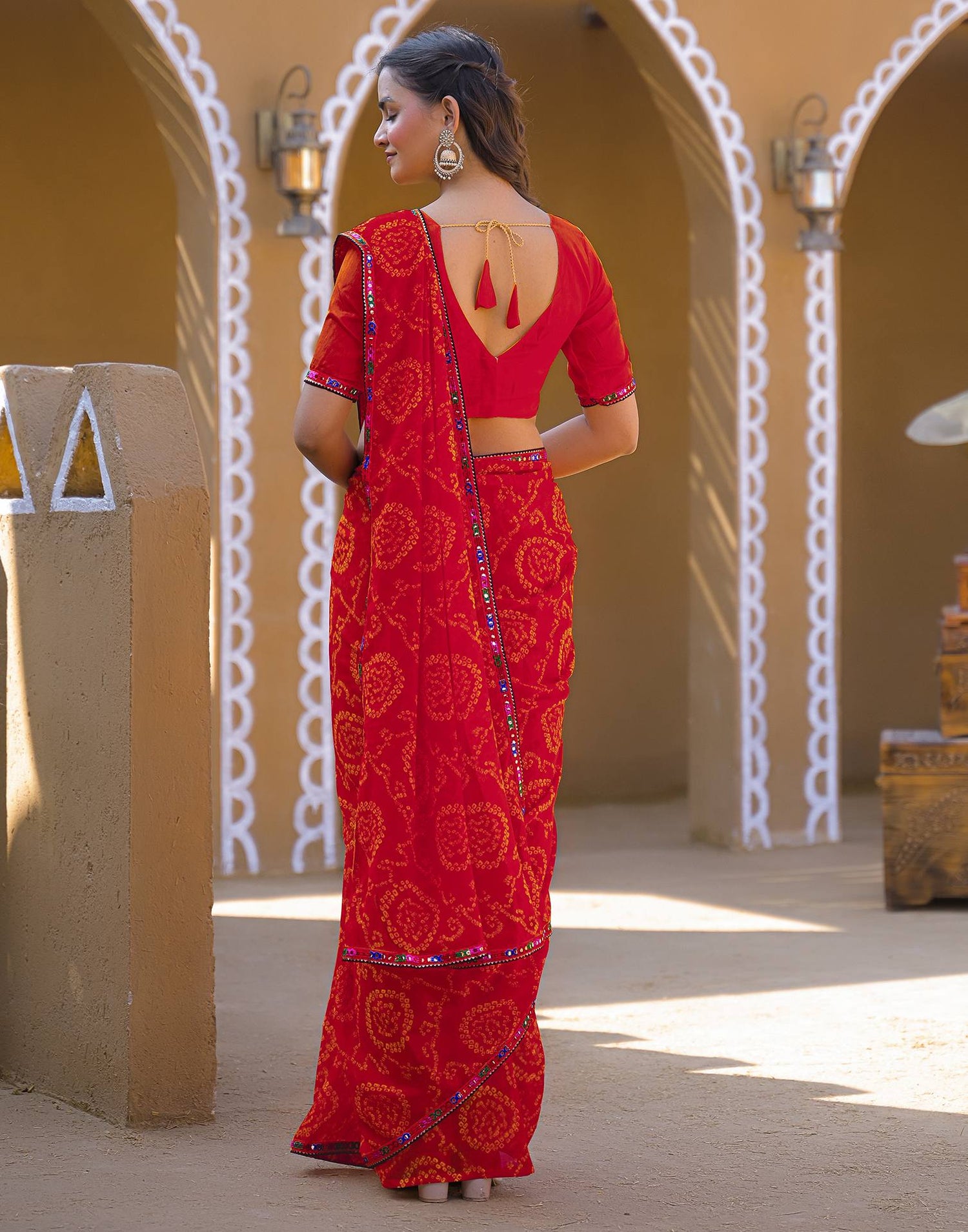 Maroon Georgette Printed Bandhani Saree