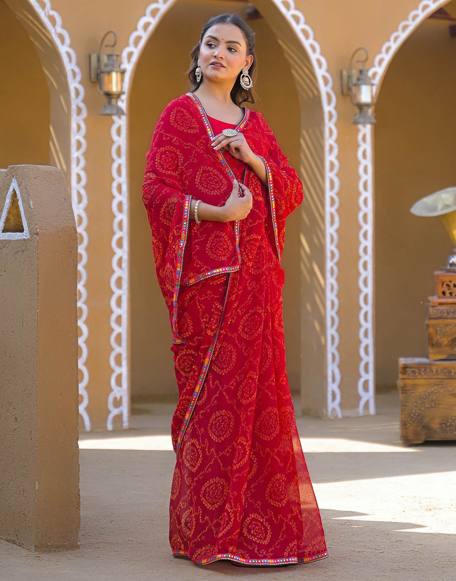 Maroon Georgette Printed Bandhani Saree