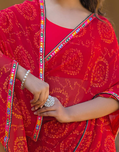 Maroon Georgette Printed Bandhani Saree