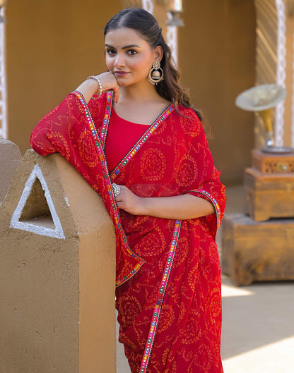 Maroon Georgette Printed Bandhani Saree