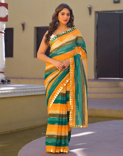 Multicoloured Cotton Linen Printed Saree