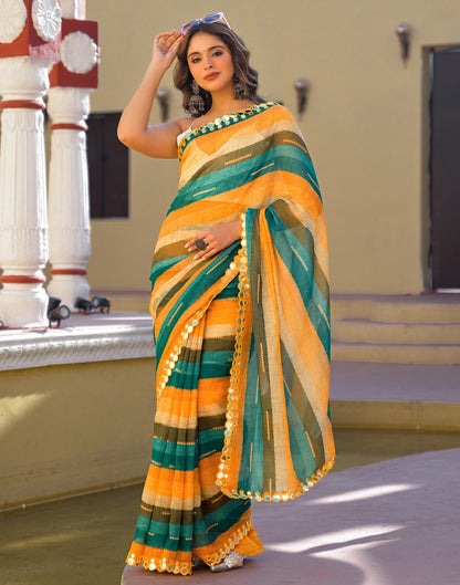 Multicoloured Cotton Linen Printed Saree