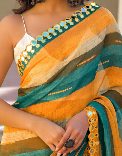 Multicoloured Cotton Linen Printed Saree