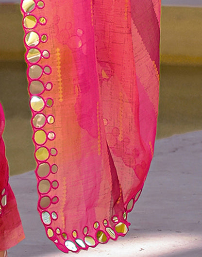 Coral Pink Cotton Linen Printed Saree