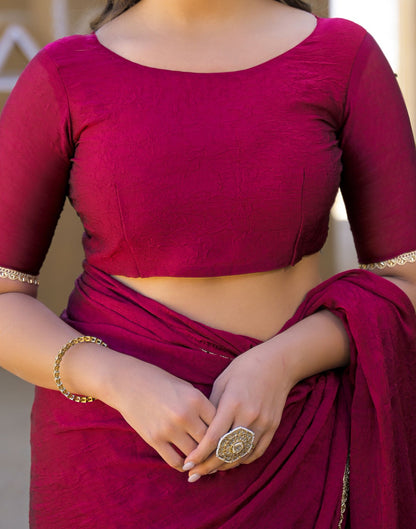 Dark Magenta Crush Silk Lace Saree