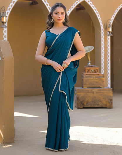 Teal Blue Crush Silk lace Saree