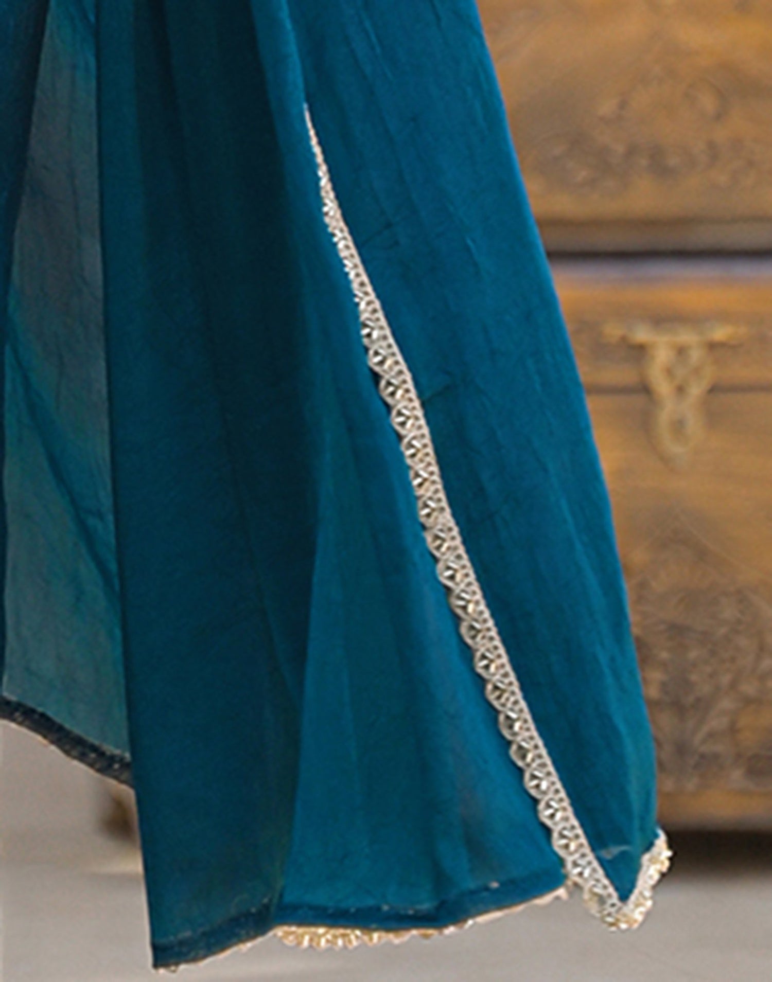 Teal Blue Crush Silk lace Saree