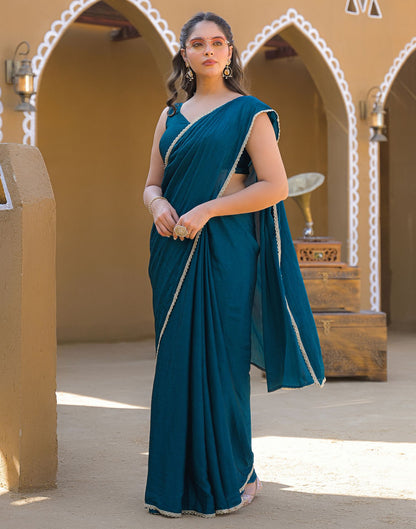 Teal Blue Crush Silk lace Saree