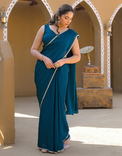 Teal Blue Crush Silk lace Saree