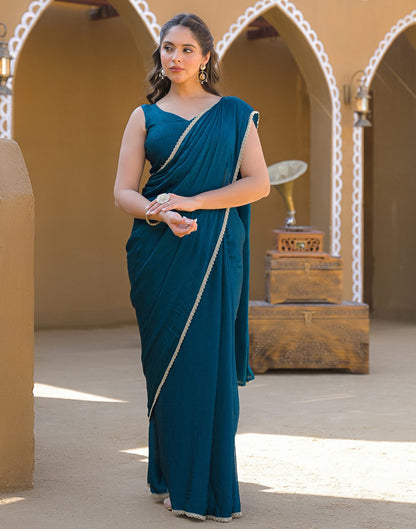 Teal Blue Crush Silk lace Saree