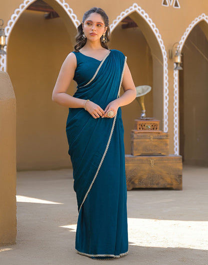 Teal Blue Crush Silk lace Saree