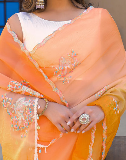 Orange Tissue Silk Sequence Embroidery Saree