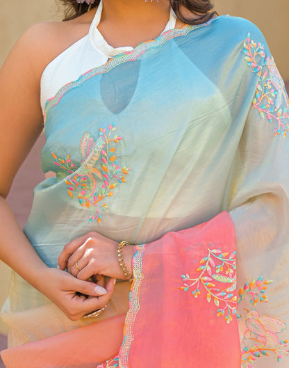 Light Blue Tissue Silk Sequence Embroidery Saree