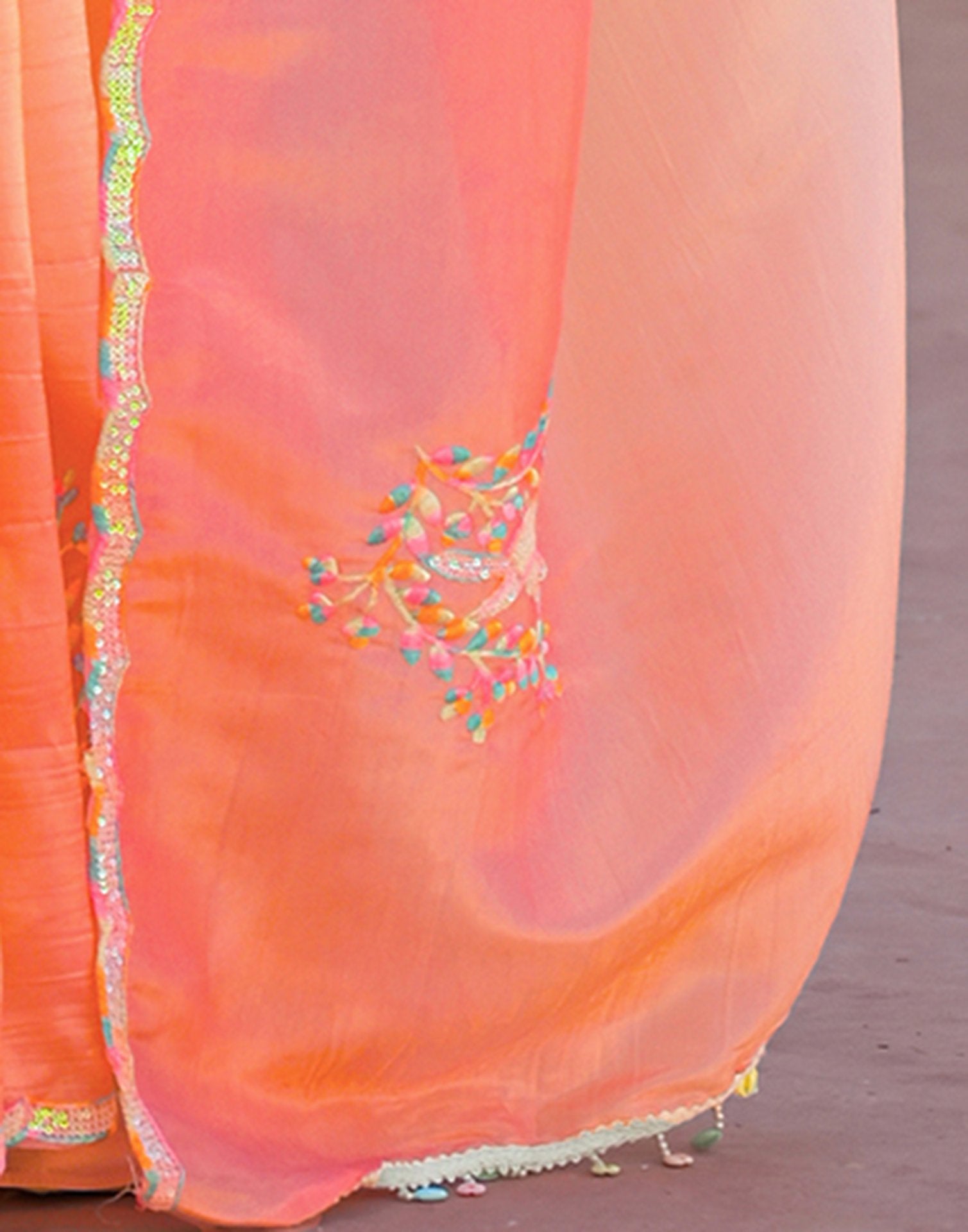 Light Blue Tissue Silk Sequence Embroidery Saree