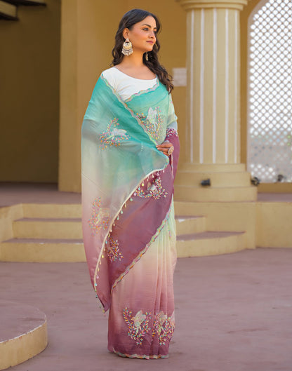 Turquoise Tissue Silk Sequence Embroidery Saree