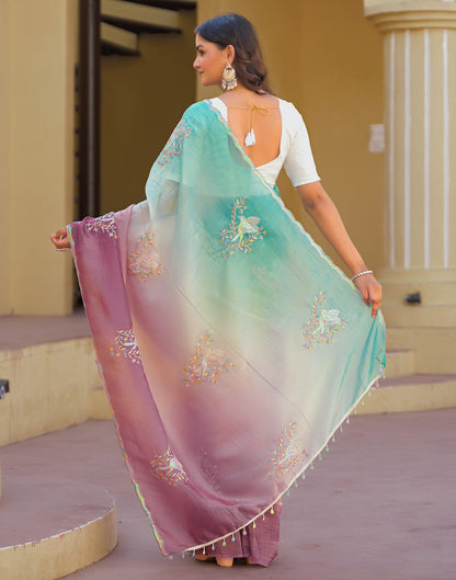 Turquoise Tissue Silk Sequence Embroidery Saree