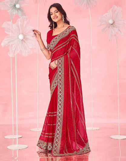 Red Georgette Embroidery Saree