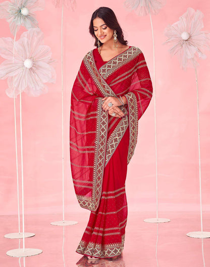 Red Georgette Embroidery Saree