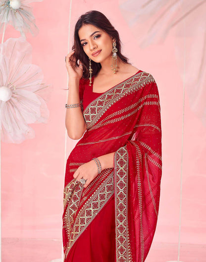Red Georgette Embroidery Saree