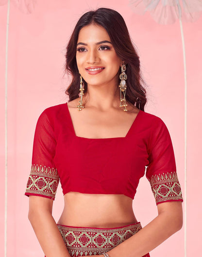 Red Georgette Embroidery Saree