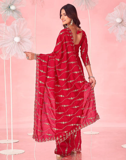 Red Vichitra Silk Sequence Embroidery Saree