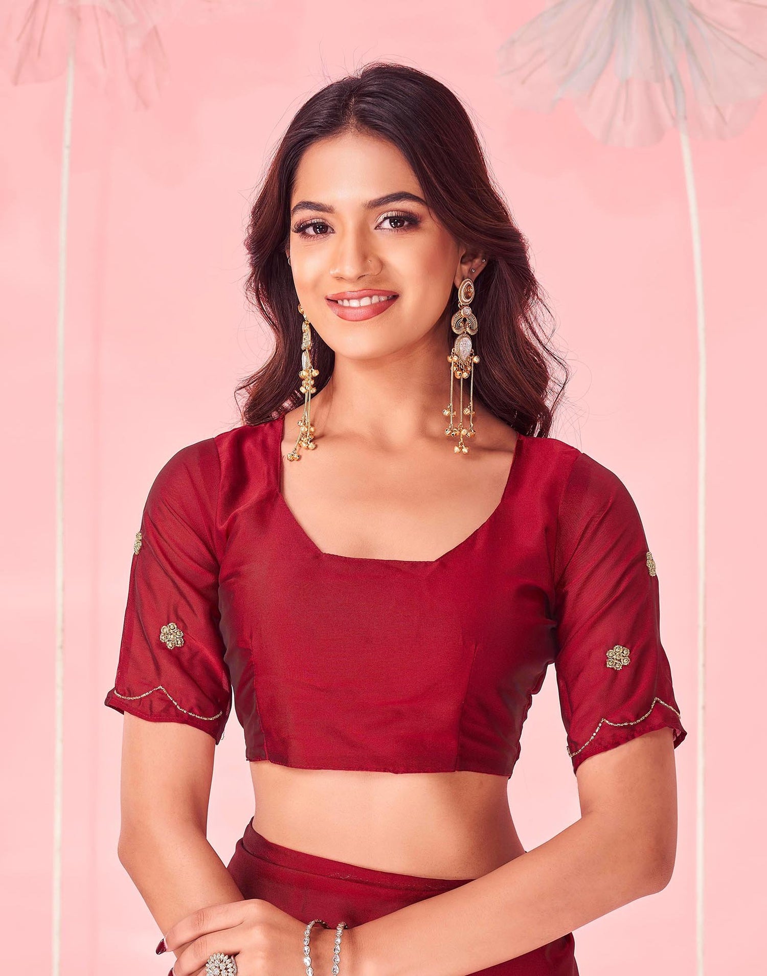 Maroon Silk Hand Work Embellished Saree