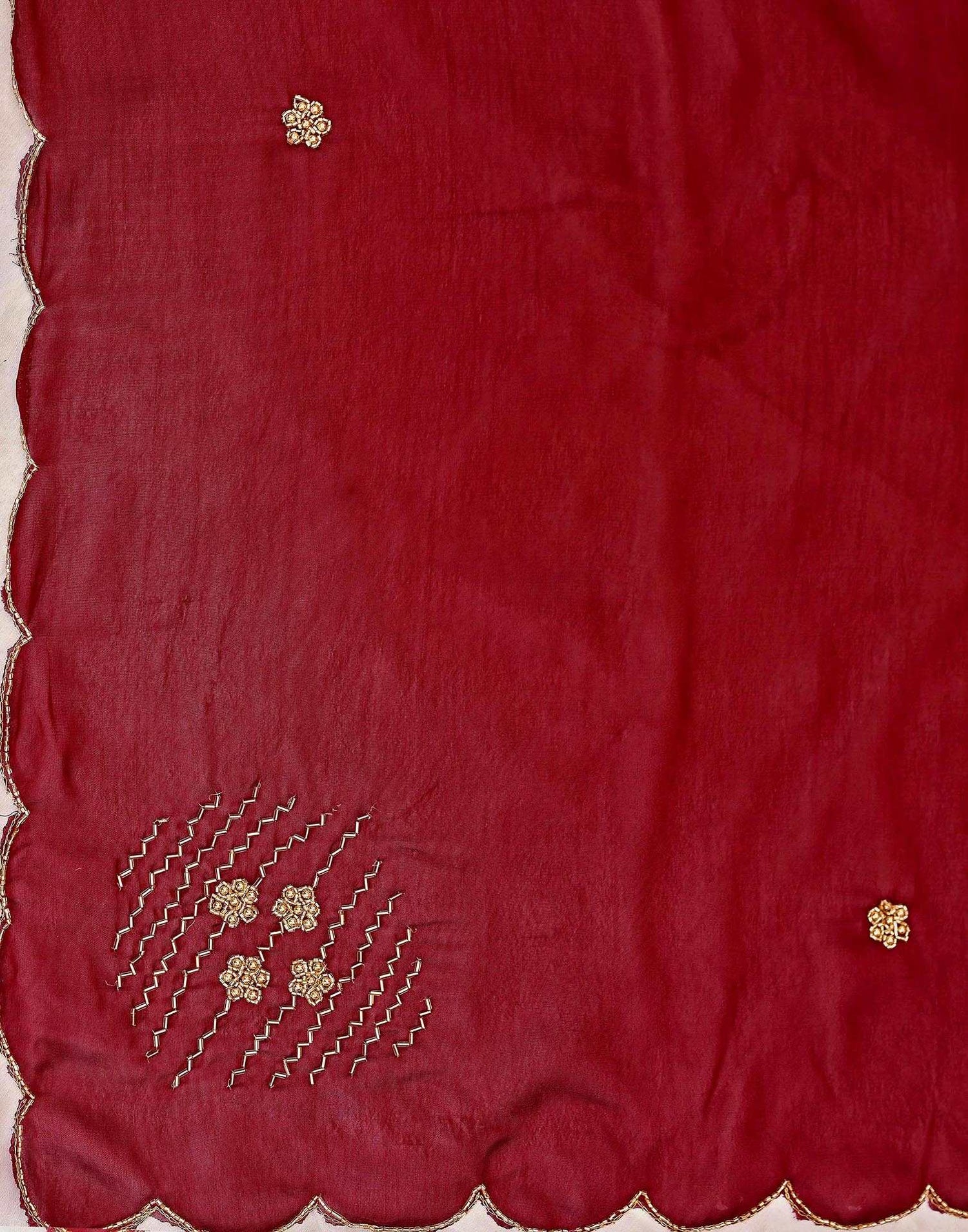 Maroon Silk Hand Work Embellished Saree