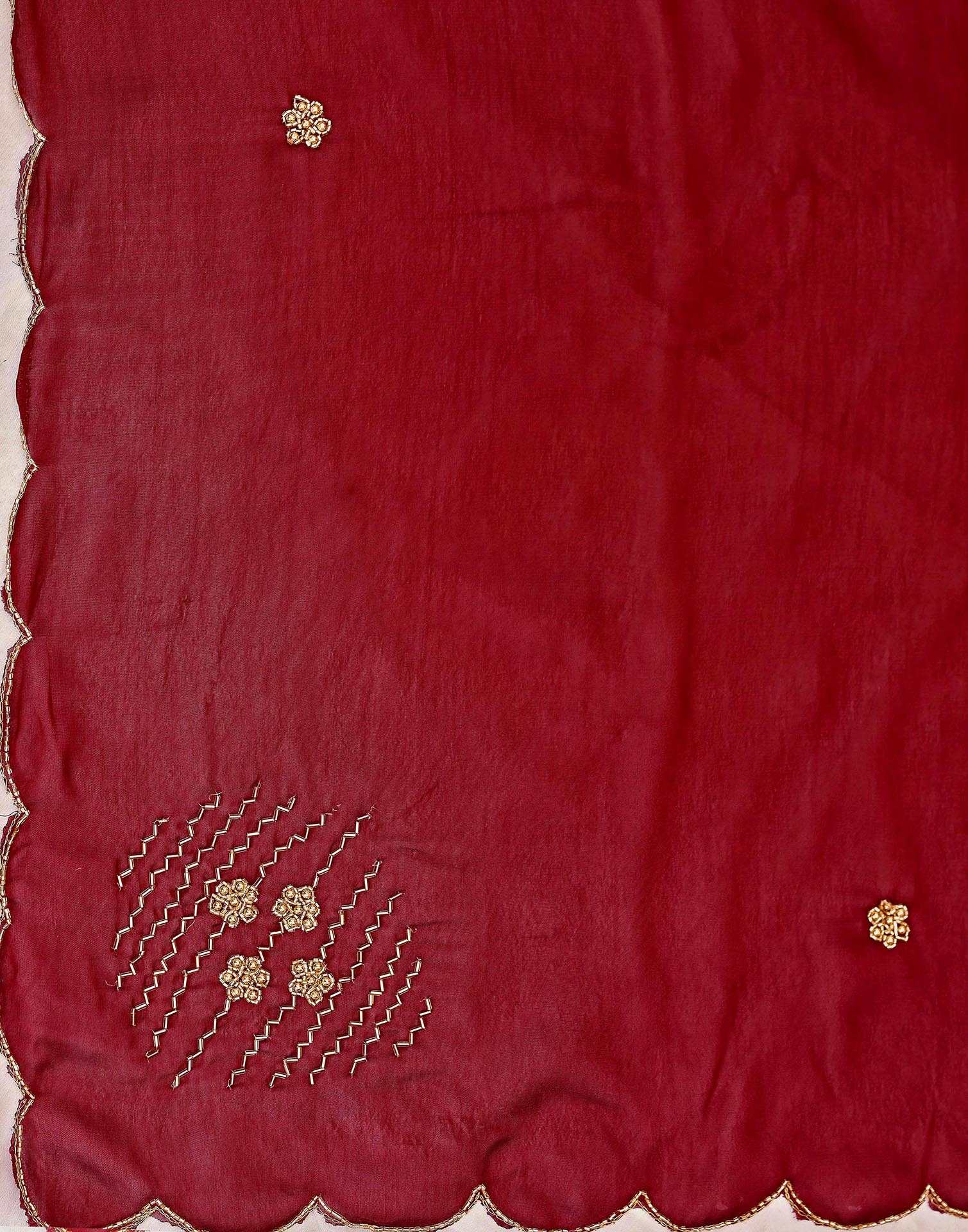 Maroon Silk Hand Work Embellished Saree