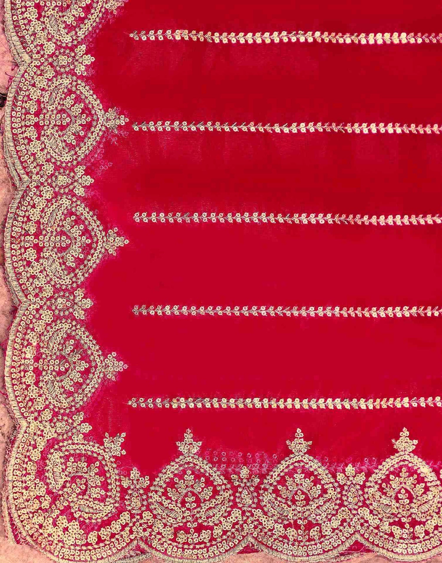 Red Net Sequence Embroidery Saree