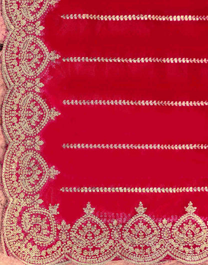 Red Net Sequence Embroidery Saree