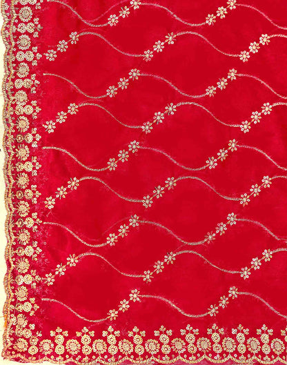Red Net Sequence Embroidery Saree