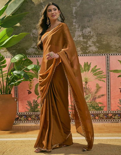 Brown Silk Embroidery Saree