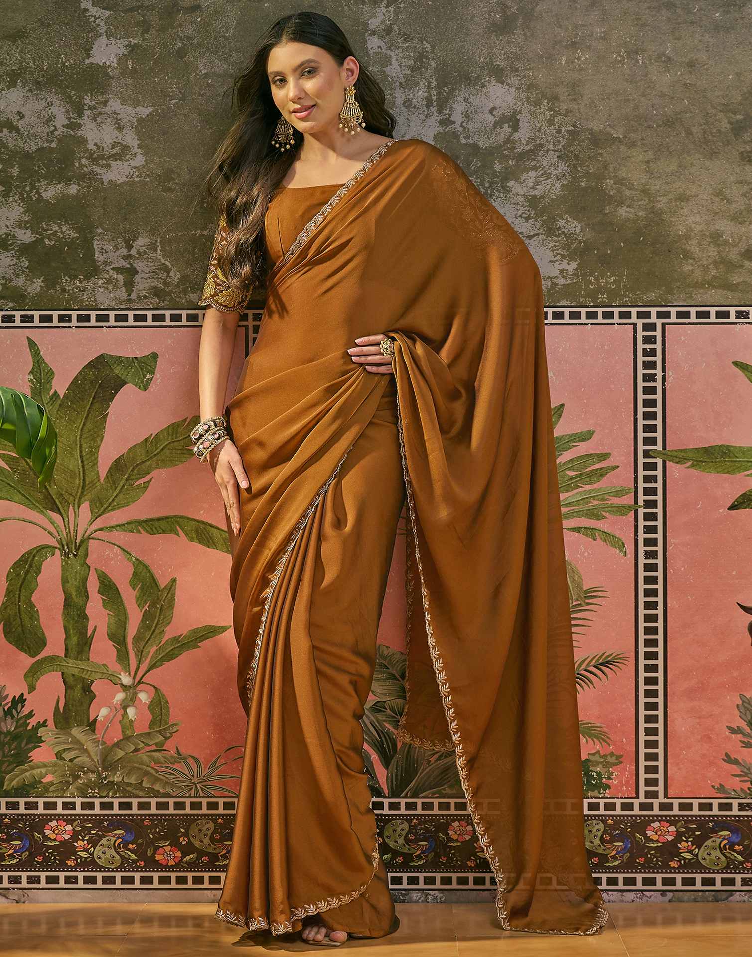 Brown Silk Embroidery Saree