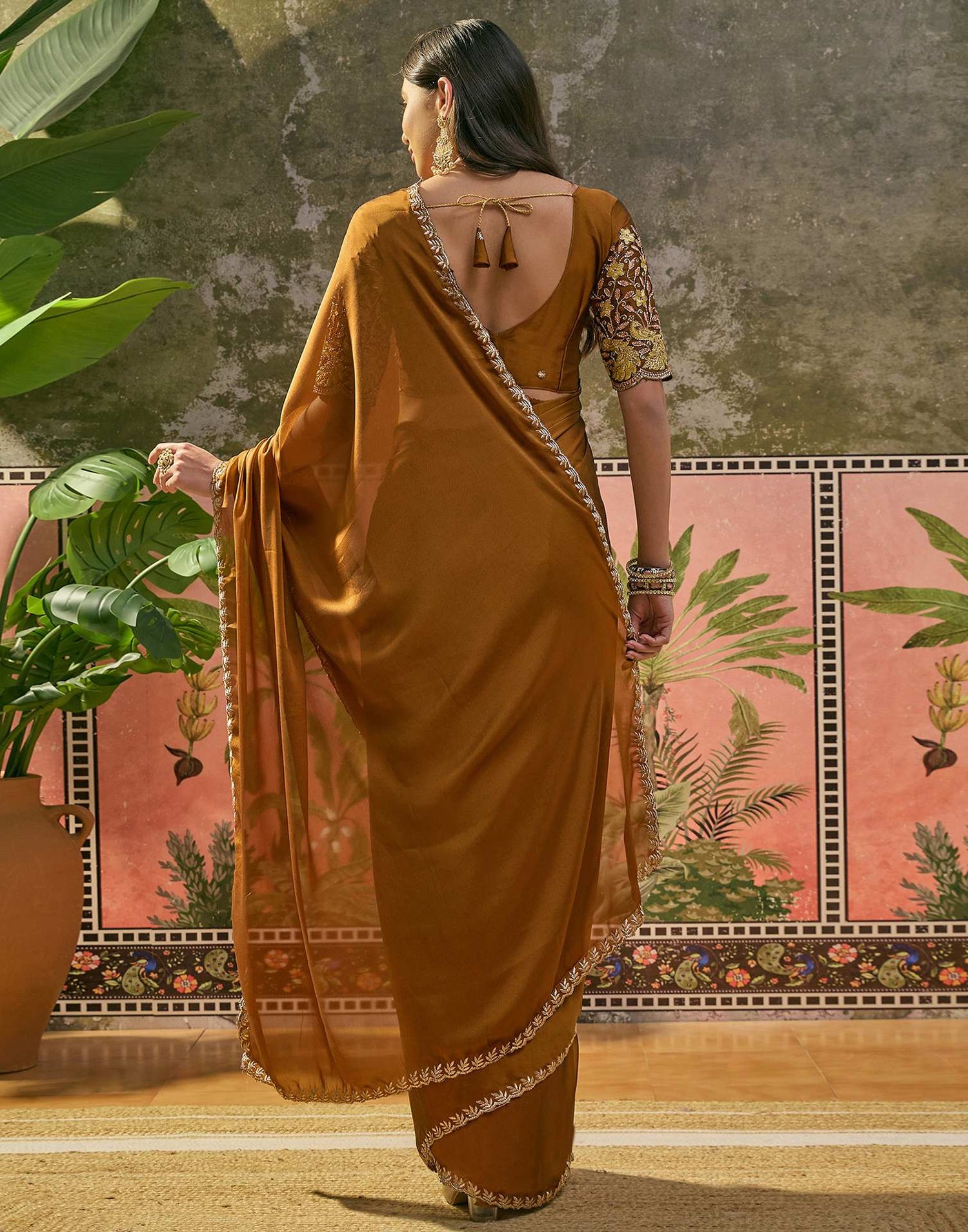 Brown Silk Embroidery Saree