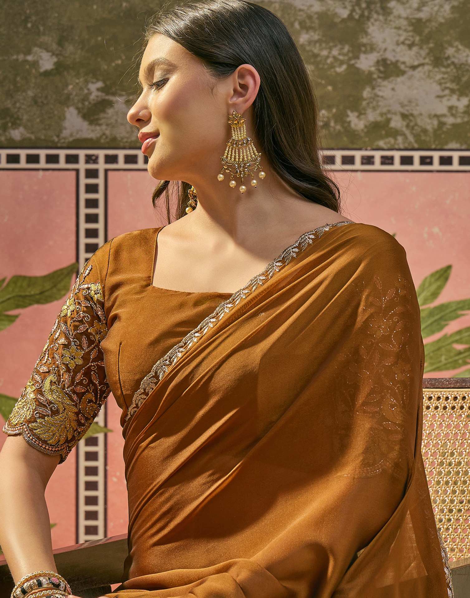 Brown Silk Embroidery Saree