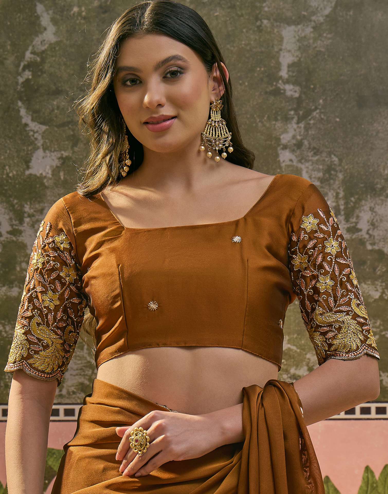Brown Silk Embroidery Saree