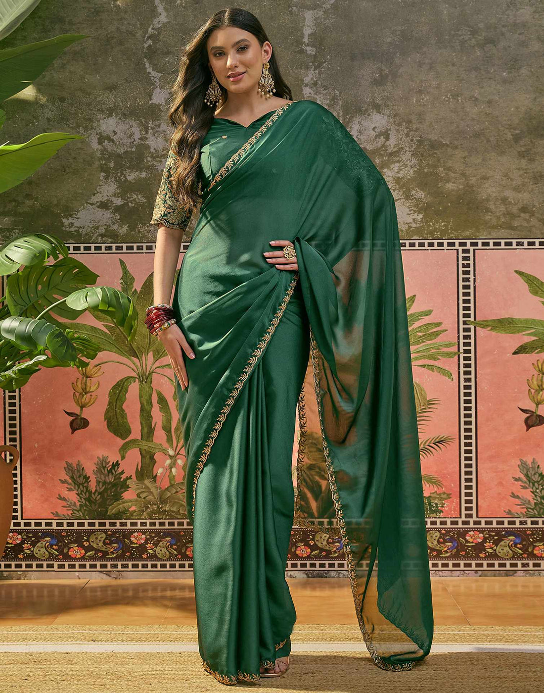 Green Silk Embroidery Saree