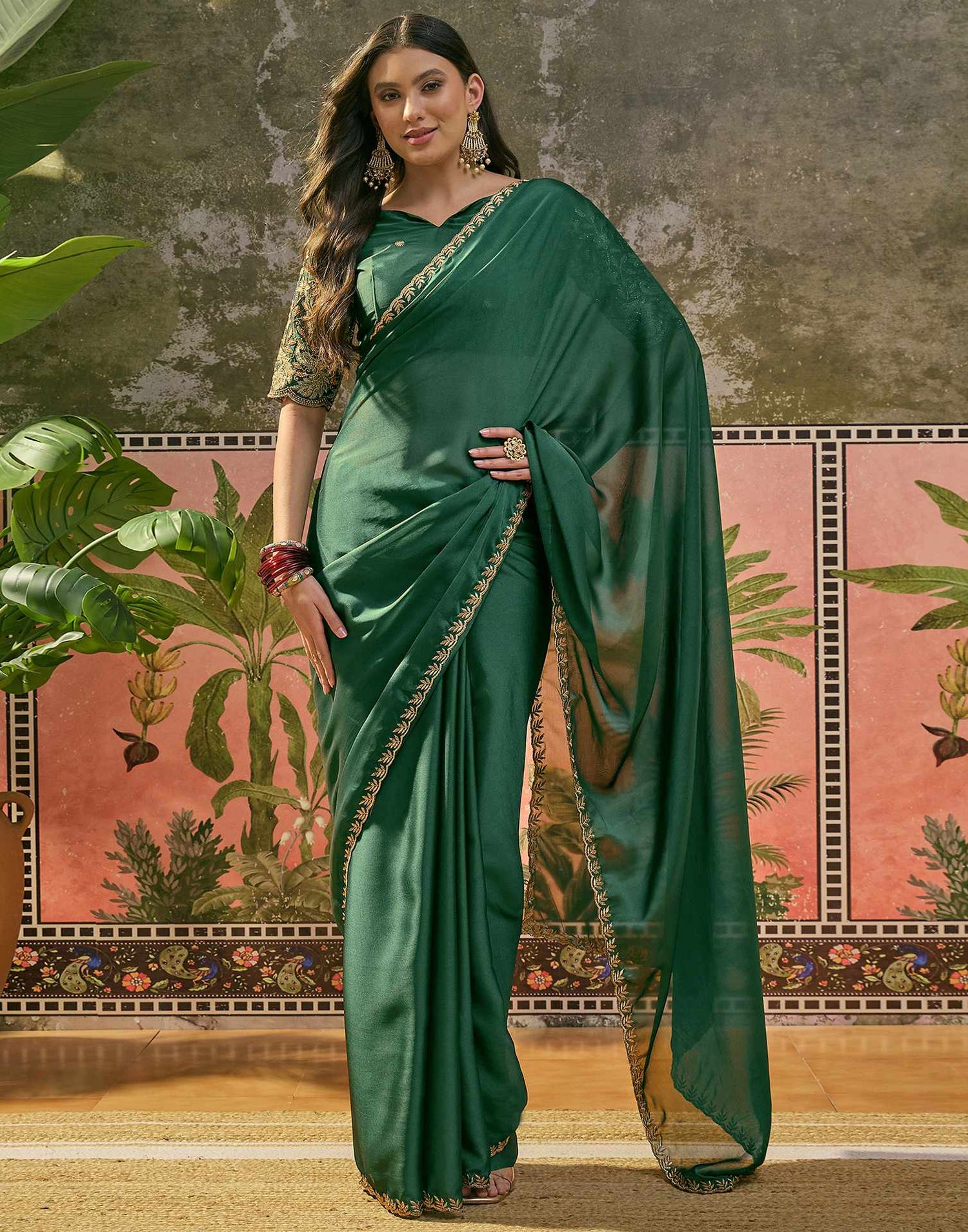 Green Silk Embroidery Saree