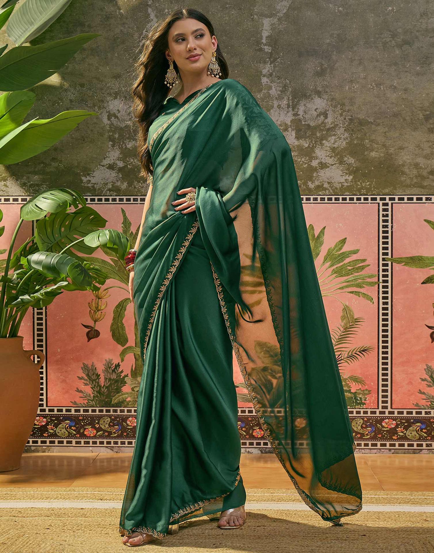 Green Silk Embroidery Saree
