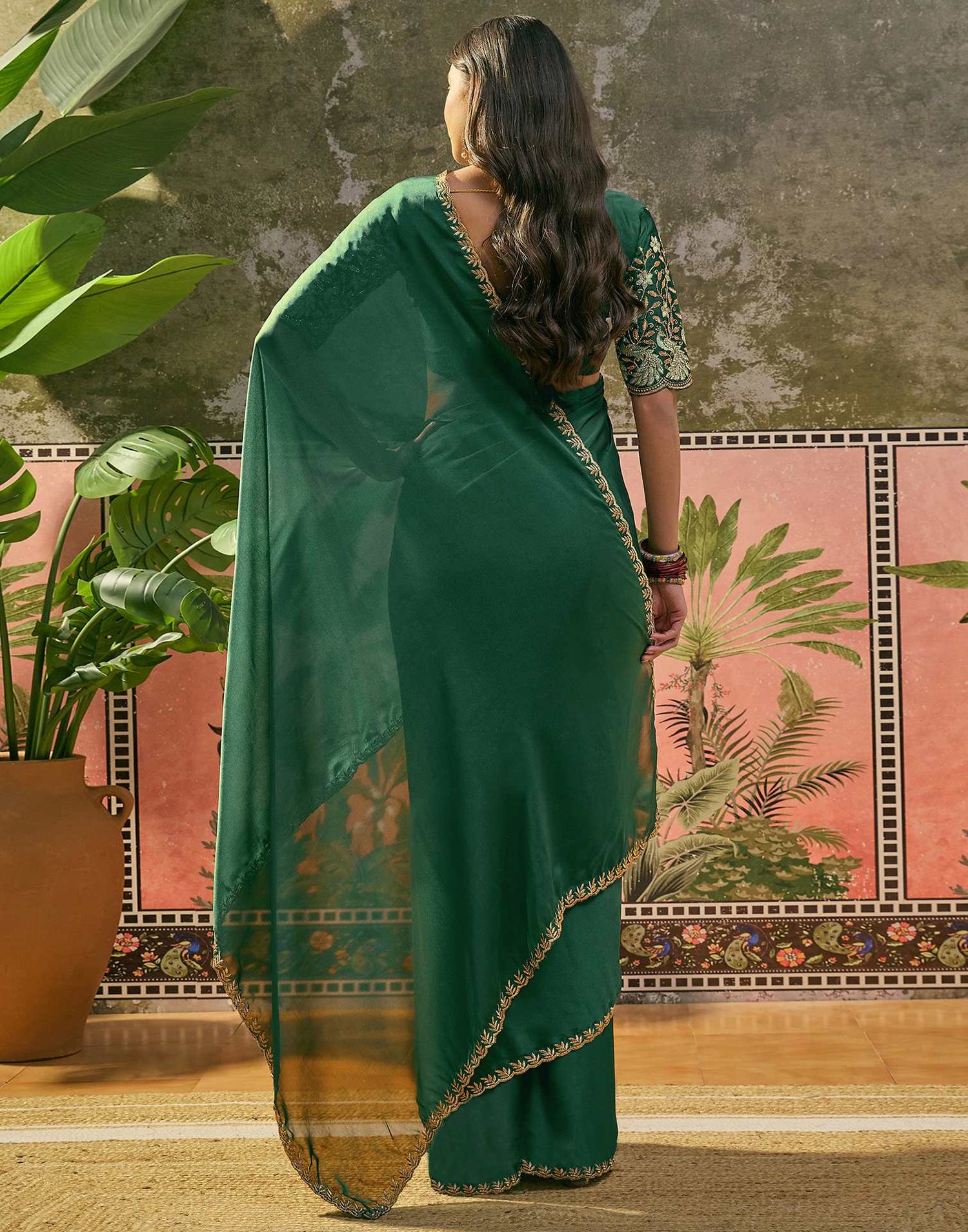 Green Silk Embroidery Saree