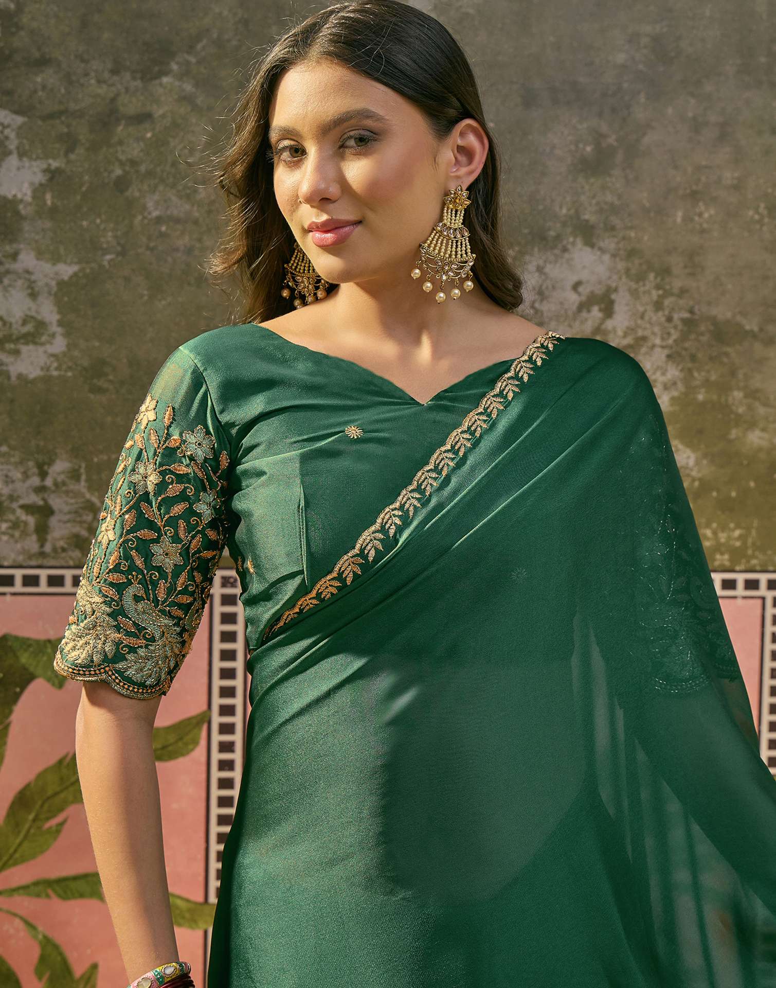 Green Silk Embroidery Saree