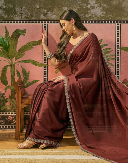 Maroon Silk Sequence Embroidery Lace Saree