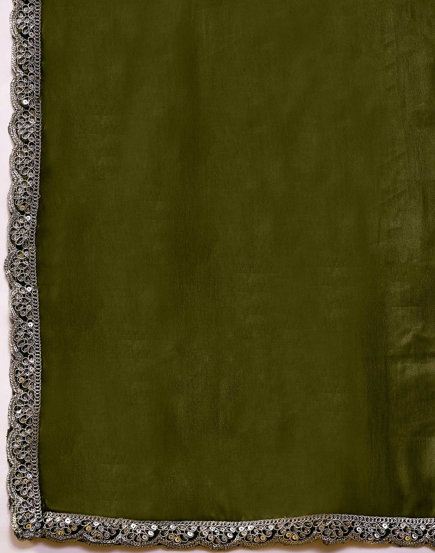 Mehandi Green Silk Sequence Embroidery Lace Saree