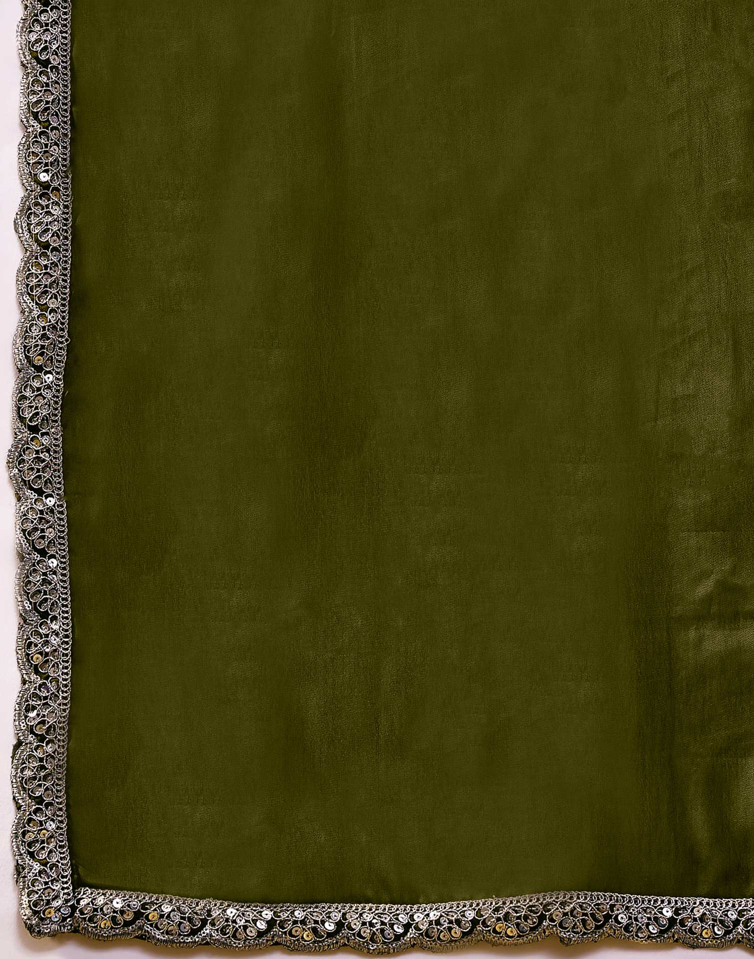 Mehandi Green Silk Sequence Embroidery Lace Saree