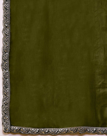 Mehandi Green Silk Sequence Embroidery Lace Saree