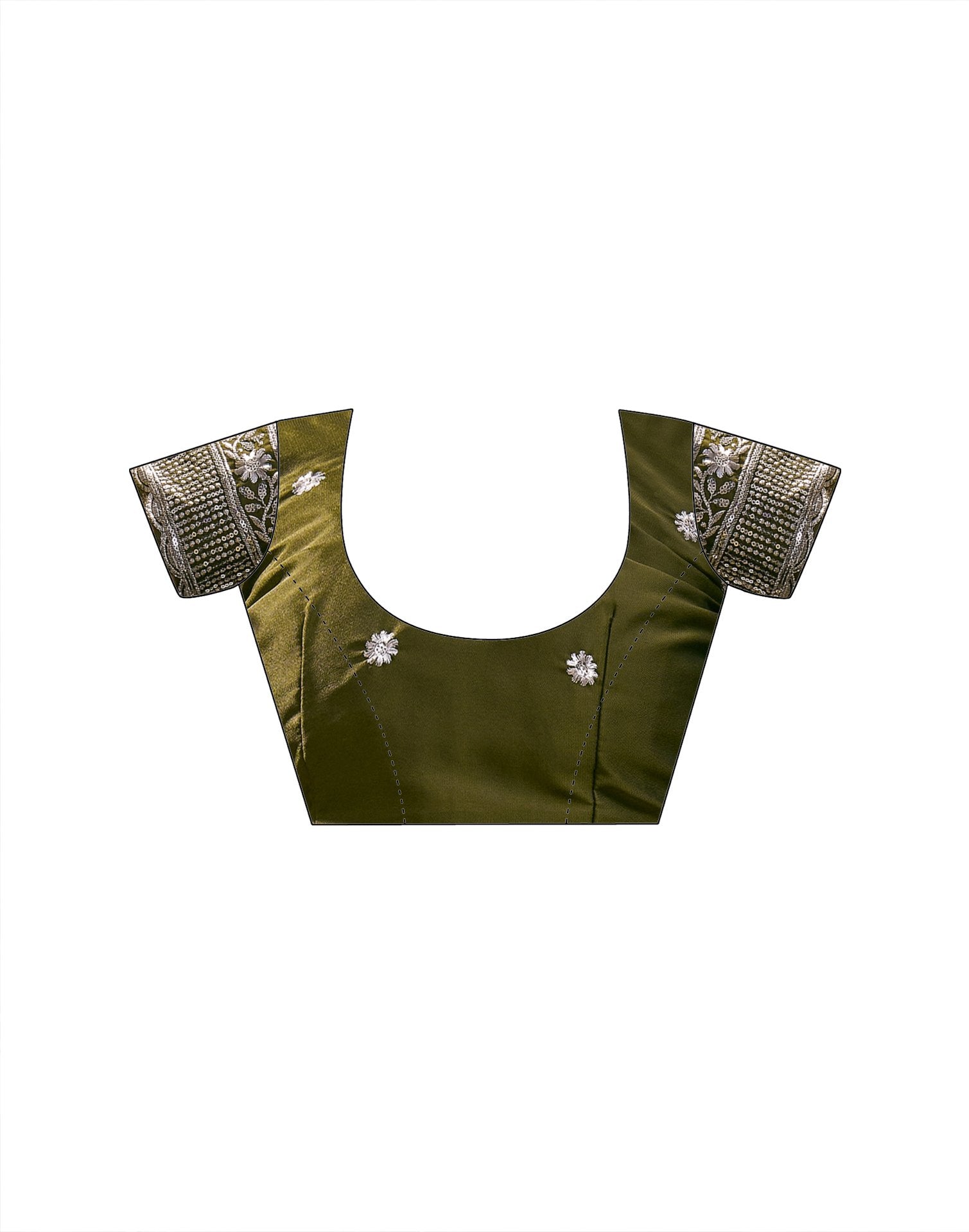 Mehandi Green Silk Sequence Embroidery Lace Saree