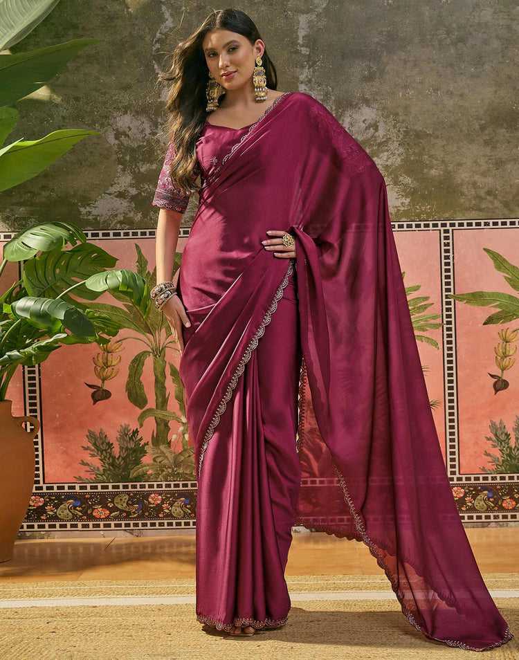 Rani Pink Silk Embroidery Saree
